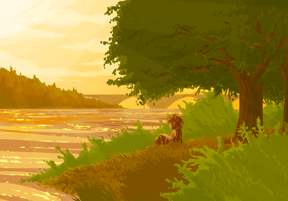 Le paysage et le gamin